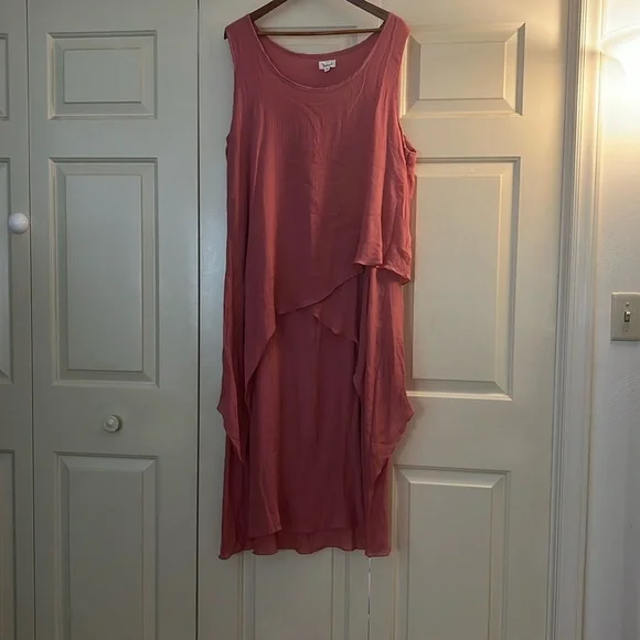 knee length dresses for ladies Umgee Linen Tiered Babydoll Dress with Ruffle Sleeves Oatmeal / M